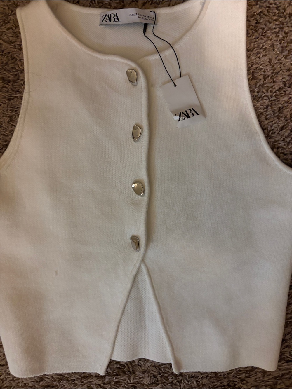 ZARA white Sleeveless Button-Front Knit Vest